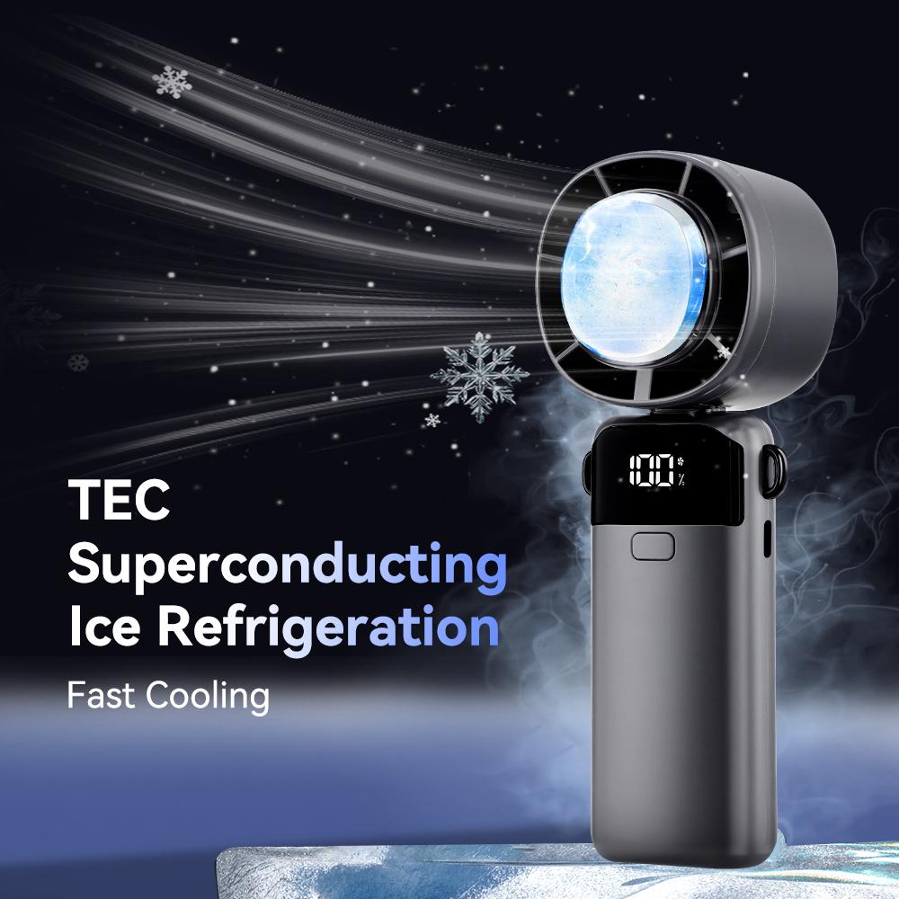 Portable ice compress fan 5-Speed Turbo Cooling 3 in 1 Handheld/Neck/Desk Fan USB Rechargeable Phone Holder & Makeup Fan 45dB