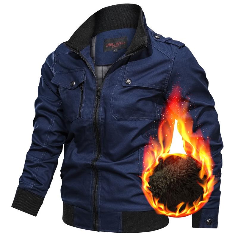 Wish Winter Velvet Thickened Solid Color Jacket, Men's Large Size Stand-up Collar Multi-pocket Coat Men
