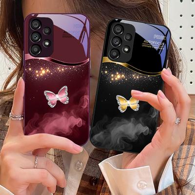 Pink Butterfly Ash Blue For Samsung Galaxy S10 4G S20 11E 30 S21 22 S24 Fe Pro S23 S25 Ultra 5G S9 Tempered Glass Phone Case
