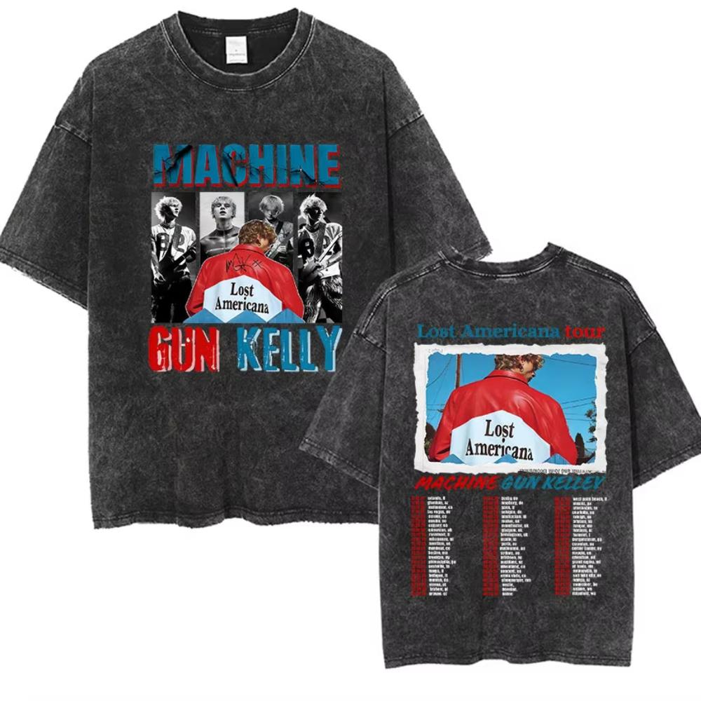 Vintage Washed Machine Gun Kelly T Shirt MGK Lost Americana Tour Fans Tshirts Men Women Punk Gothic Hip Hop Oversized Tees