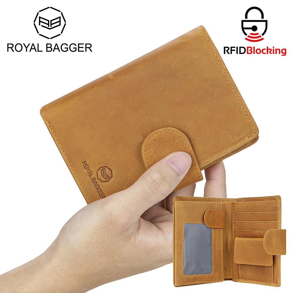 

Короткие кошельки Royal Bagger Retro для мужчин, большой вместительный кошелек Crazy Horse Leather Trifold, кошелек для монет из коровьей кожи 1747 коричневый