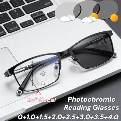 Business Style Progressive Multifocales Reading Glasses Anti Blue Light Progressive Photochromic Glasses of View Far and Close