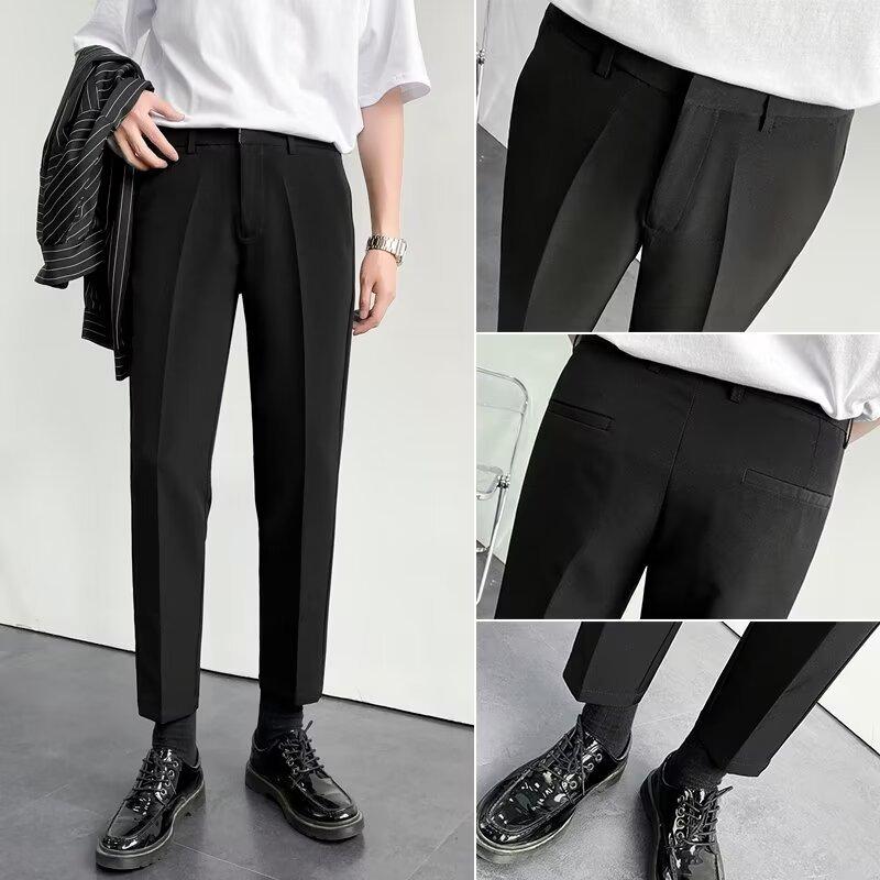 Small trousers men's spring and autumn ripe wind slim straight men's casual pants trend non-ironing nine-point suit pants