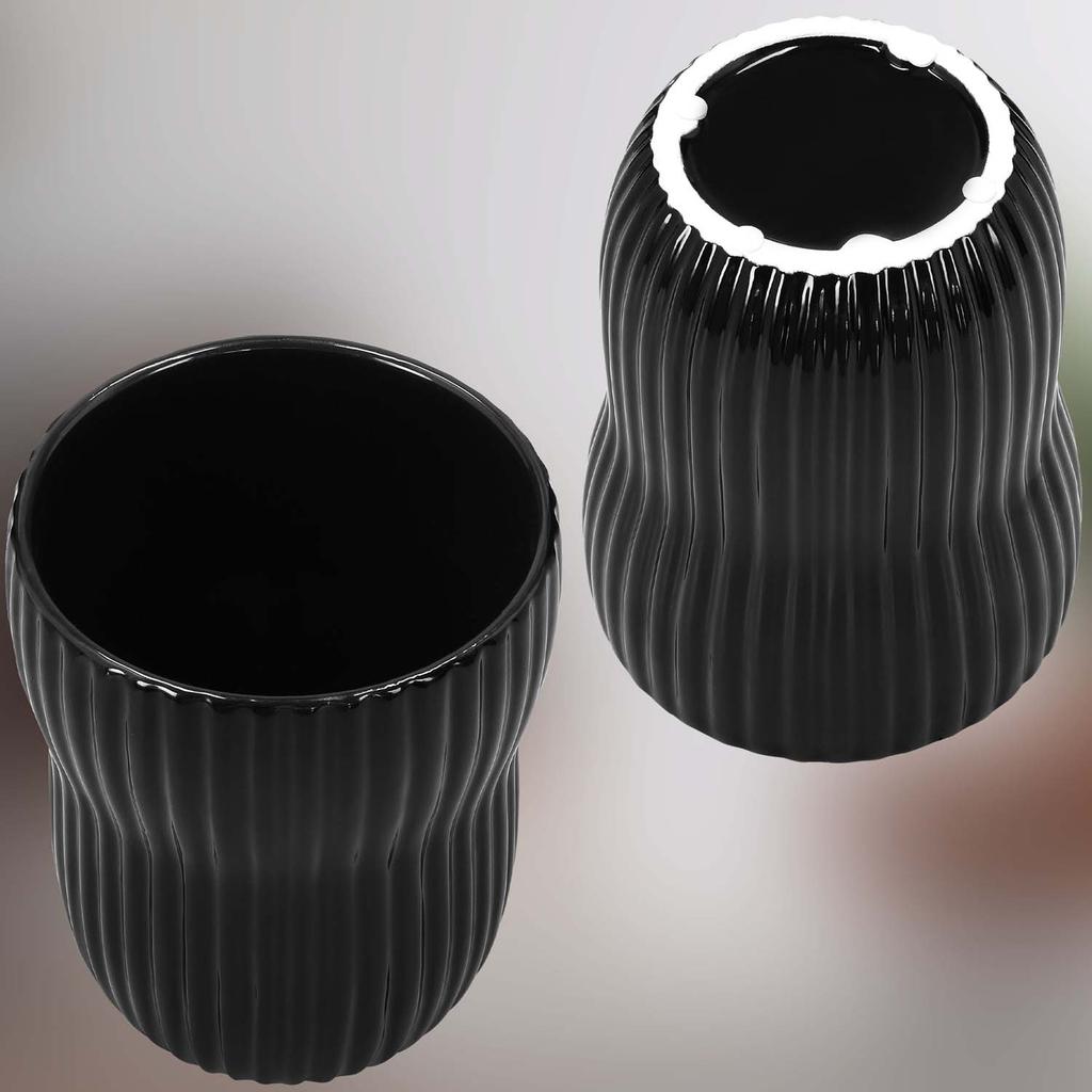 Kotarbau® 2 Pcs. Flowerpot 11.5 Cm Black Glazed Ceramic Flowerpot Grooved Flower And Herb Pot Decorative Cover Balcony Flowerpot