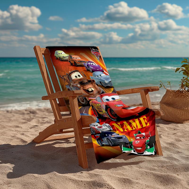 Custom Name Ultra-Soft Beach Towel with Cars Theme,Ideal for Pool - Camping, Diving - Perfect Travel Essential, Vibrant Beach Towel.