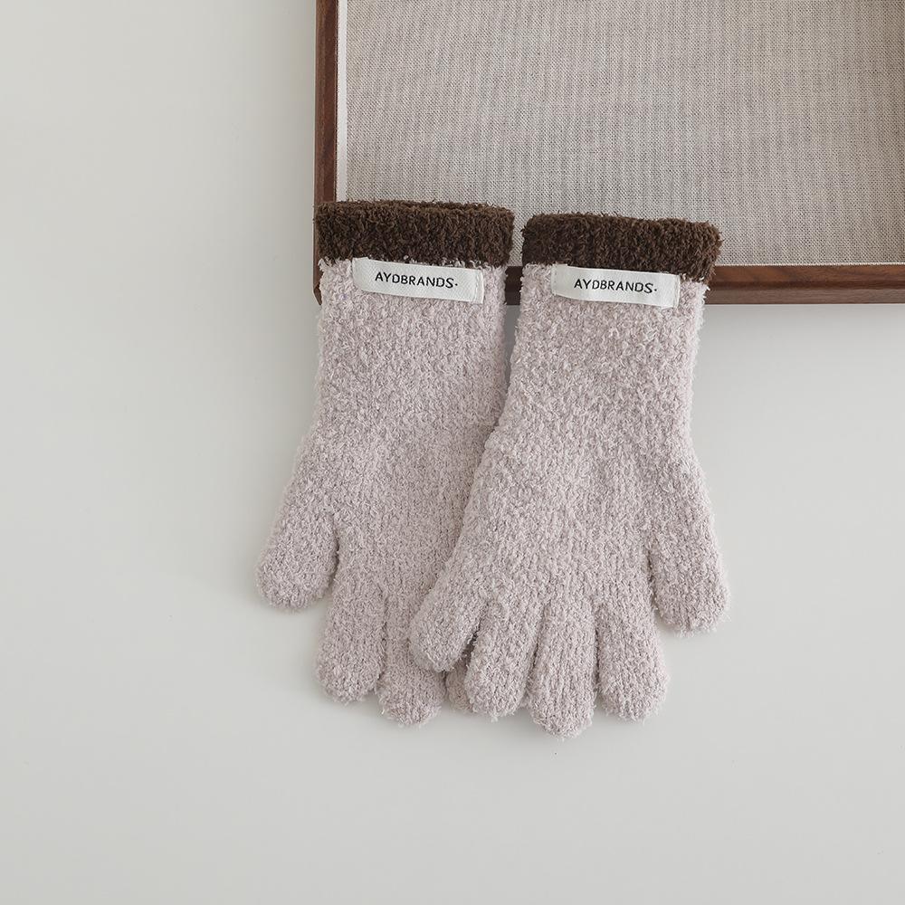 Children Gloves New Winter Lovely Coral Fleece Patchwork Letter Warm Baby Mittens Soft Full Finger Gloves Autumn Kids Gloves