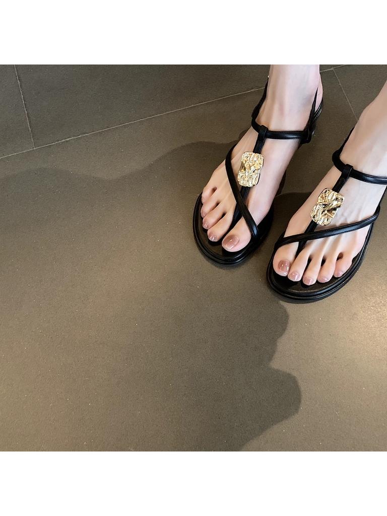 Grape Women, Holiday Wind Fine Belt, Toe Metal Buckle, Thick Heel Sandals Women's 2025 New Summer