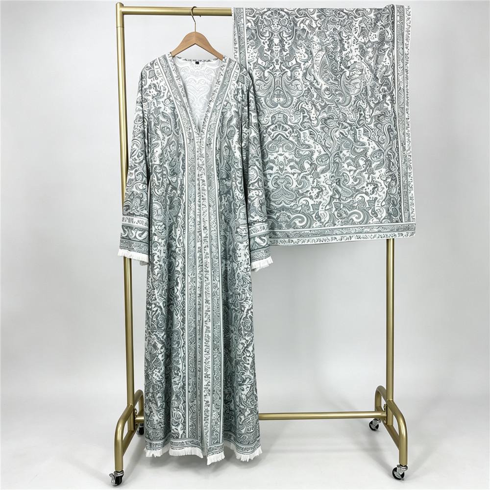 New Fashion Stretch Printed Cardigan Robe with Headscarf