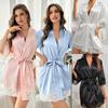 Plus Size Women's Mid-sleeve Long Lace Lace Lace Up Home Casual Dress Pajamas