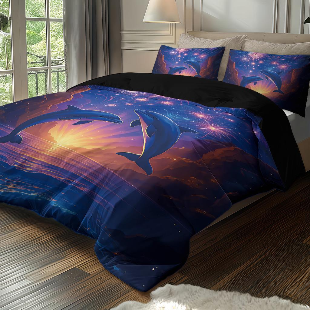 Bedding Dolphin 3D Printed Pillowcase Polyester Abraded Bedding Three-Piece Set