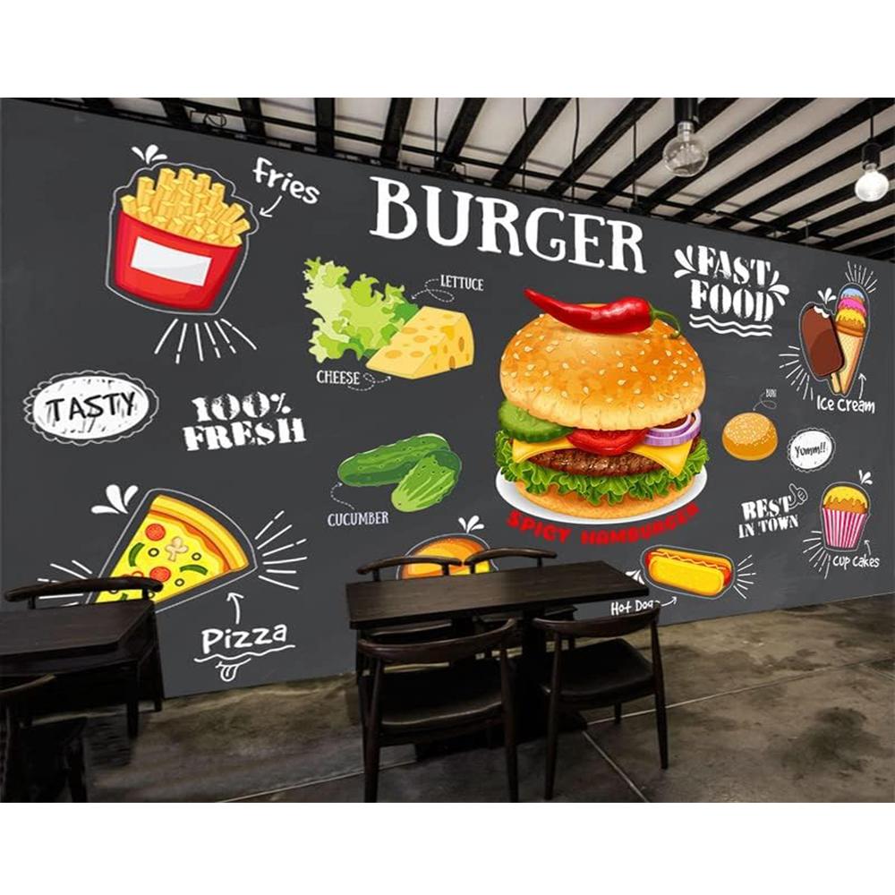 Burger Tapete Western Fast Food Restaurant Hintergrund Wandbild 3d Snackbar Pizza Industrielle Dekoration Wandpapier
