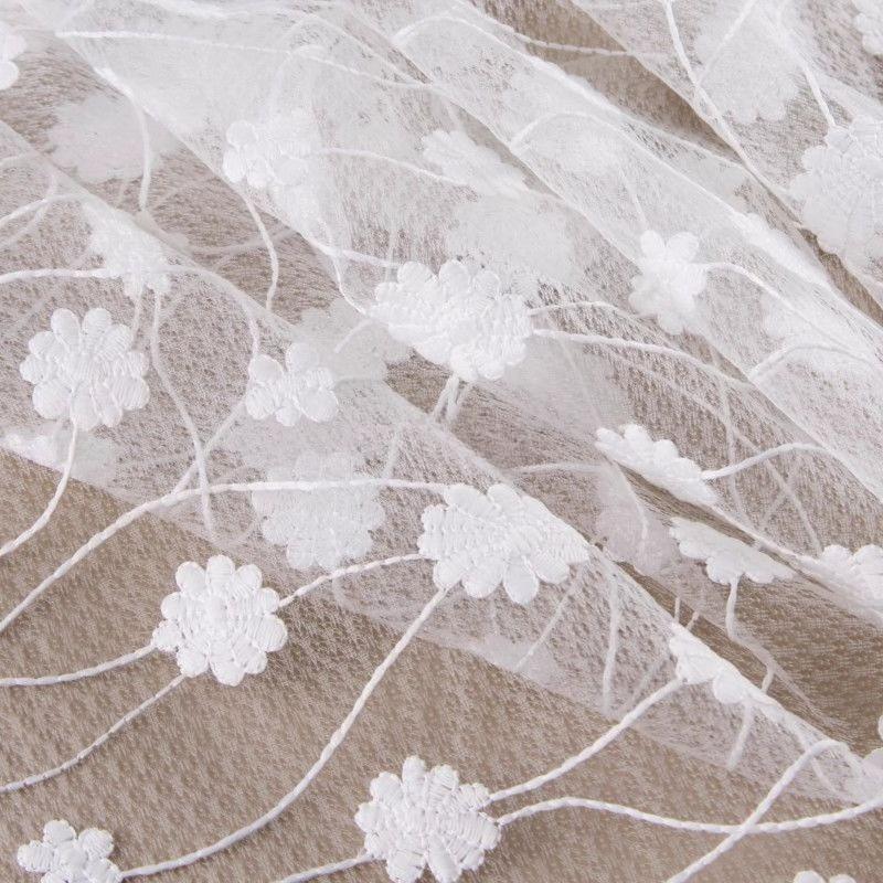 

Semi-transparent white flower-embroidered mesh fabric suitable for wedding dresses evening gowns and designer clothing fabrics 1.38M&1M белый