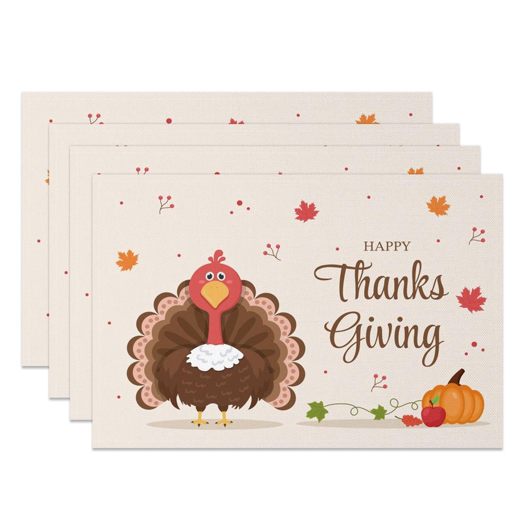 Thanksgiving Placemat Fall Harvest Table Decor Pumpkin Maple Leaf Pattern Printing Seasonal Holiday Dining Mats for Family Party