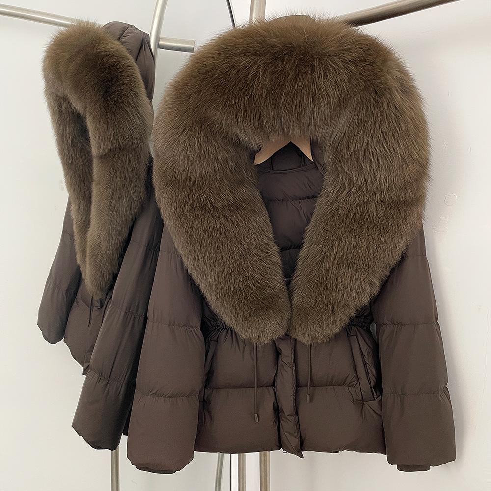 Popular fox fur collar medium and long down jacket winter new waist thin high-end fur coat women