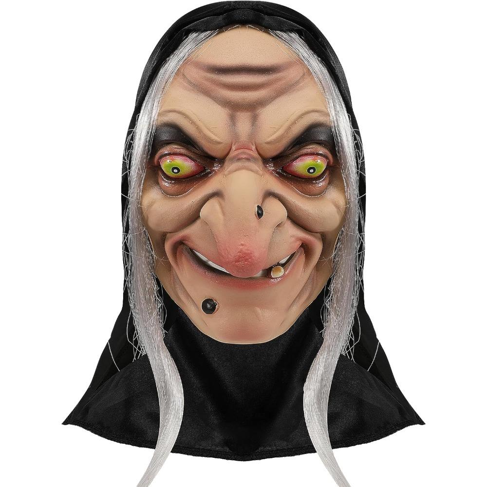 Evil Witch Mask Scary Halloween Mask Old Lady Realistic Face Mask Creepy Latex Helmet Masquerade Cosplay Props