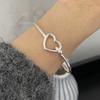 100% Solid 925 Sterling Silver Retro Bracelet for Women Geometric Hollow Heart Handmade Sparkling Simple Bracelet Birthday Gift