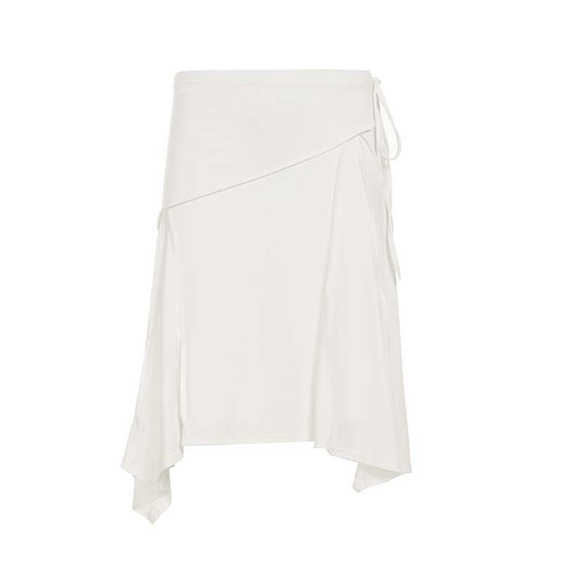 Elegant Asymmetrical Pleated Midi Skirt for Women - Solid Color High Waist A-Line Irregular Hem Skirt