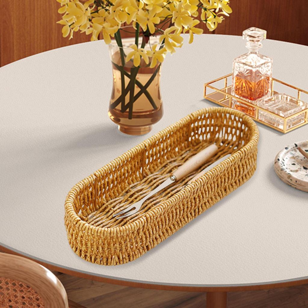 Storage Basket Bread Baskets Forks Spoons Storages Organizer Woven Serving Handmade for Home