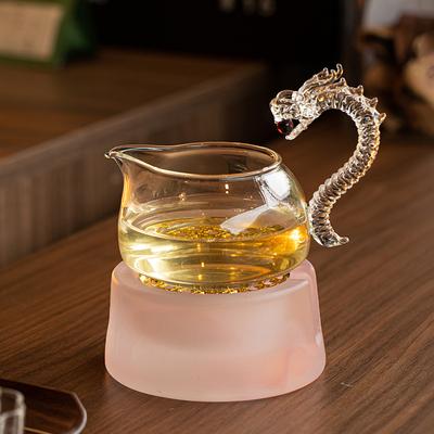 Heat Resistant Glass Gong Dao Bei Tea Pitcher with Dragon Design Luxury Tea Set Gift for Home Office Ceremony