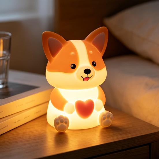 Rechargeable Nursery Light Portable Corgi Night for Nursery, Silicone LED Bedside Lamp with Touch/Remote Control & 30-Minute Timer, Dimmable