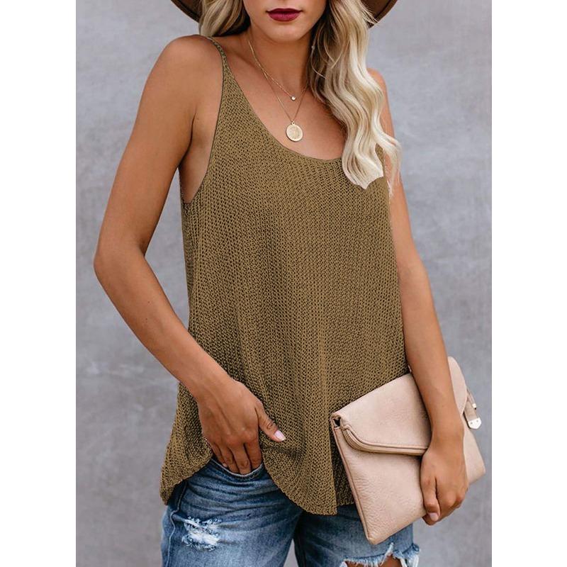 Women Loose Striped Color Block Round Neck Sleeveless Knit Tank Top