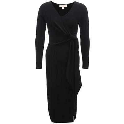 Women's Elegant V-Neck Knit Midi Dress