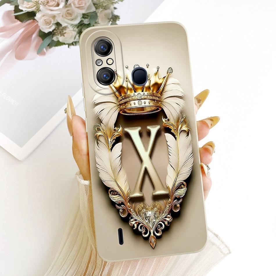For Itel A49 A58 Pro A661L Feather Crown Initial Letter Phone Case For ItelA49 ItelA58 Shockproof Soft Silicone Covers Bumpers