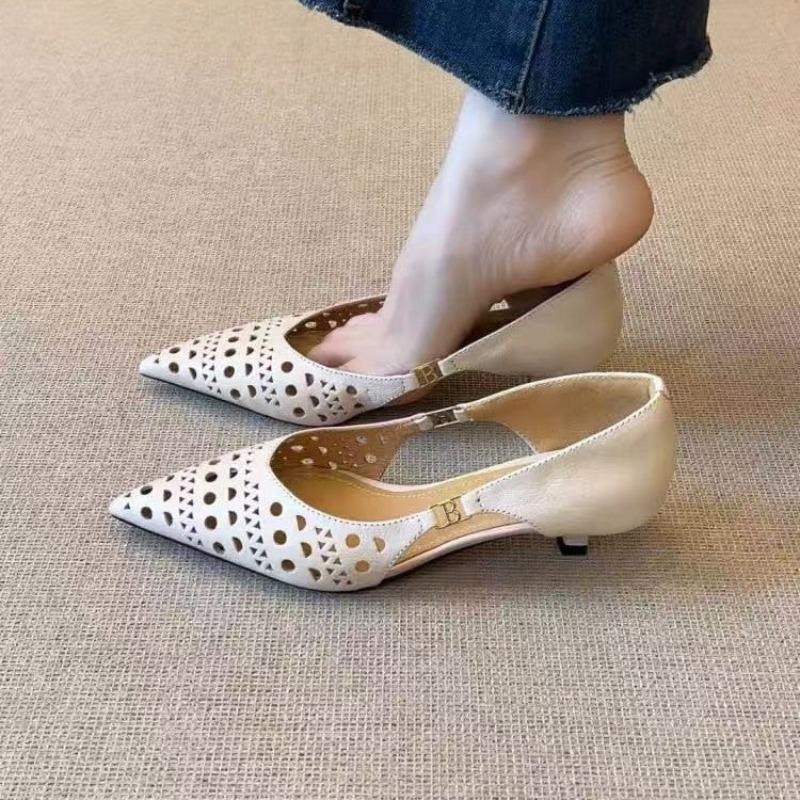 Fashion 2025 Spring and Summer New Baotou Sandals Women's Stiletto Temperament Versatile Pointed Toe Shallow Single Shoes