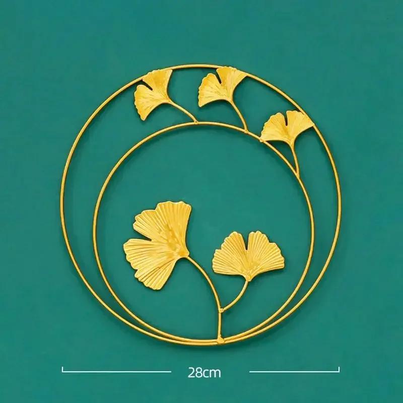 Creative Fashion Nordic 24cm Iron Wall Hanging Ornament Gold Picture Frame Ginkgo Leaf Palm Tree Wall Background Decor Room Home