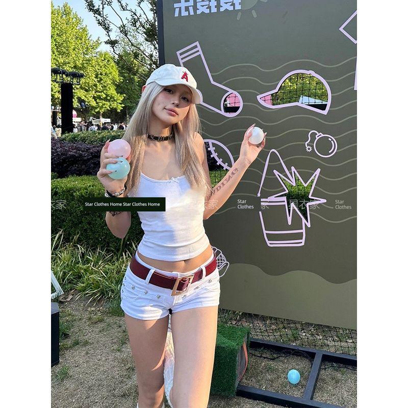 

Американский Миллениум Сексуальный Стиль Деним Супер Короткие Шорты Женские Летняя Мода Y2g Белые Облегающие Бедра Сладкие Пикантные А-силуэта Горячие Шорты White shorts send belt S