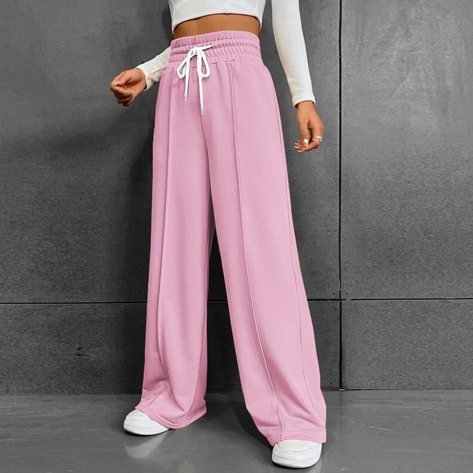 

Женские модные однотонные универсальные повседневные брюки с карманами, свободные спортивные брюки с высокой талией и широкими штанинами на шнурке XXL розовый