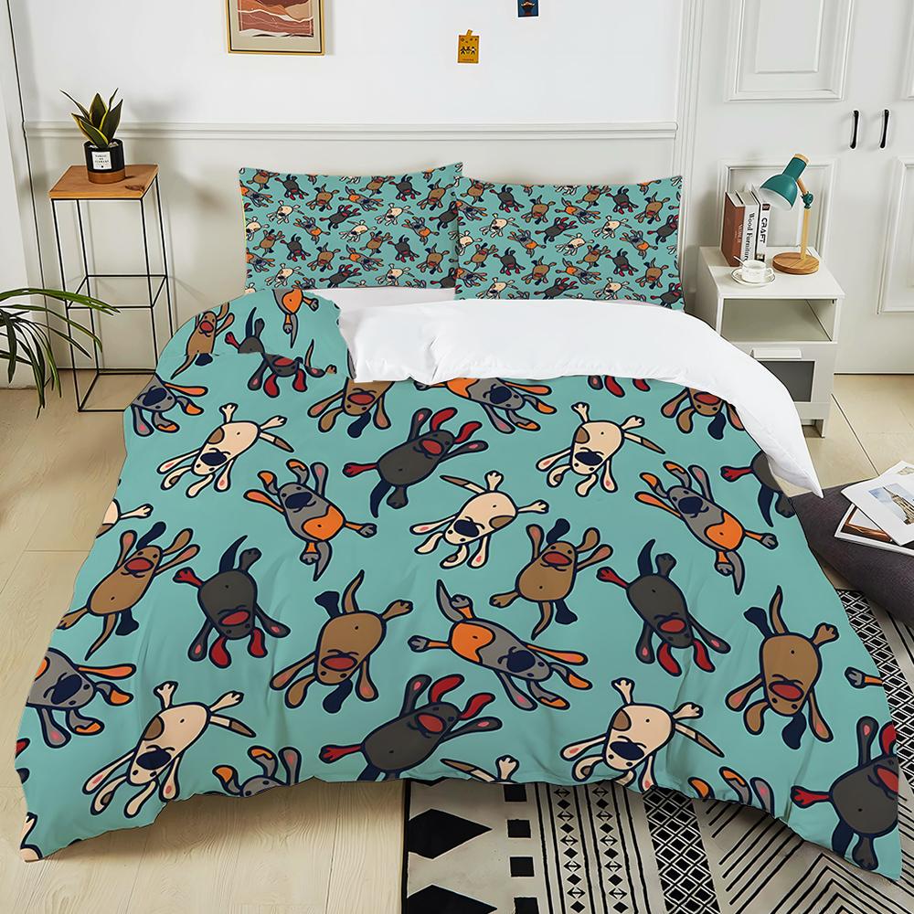 Cartoon Dog Pattern Background Print Bedding Set 1 Duvet Cover 2 Pillowcases For Adult And Children Luxury Gift Full Size