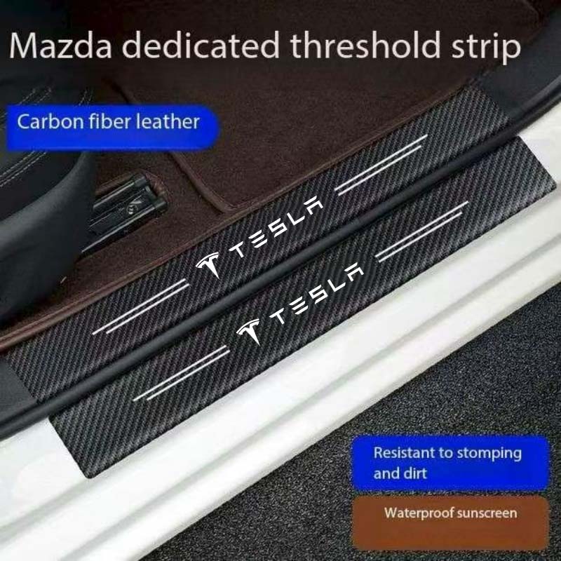 Car Door Sill Stickers Carbon Fiber Door Sill Film Car Sticker for Tesla Model 3 Y X S P100D P85D 200 Logo Car Accessories
