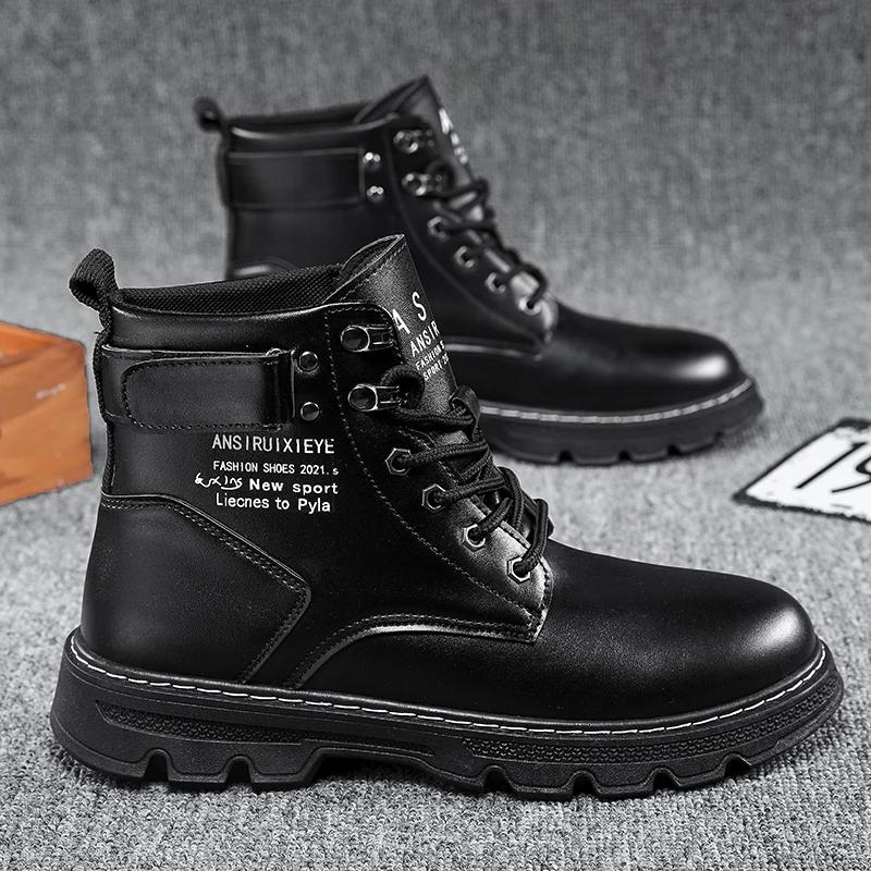 Men Leather Shoes Bota Masculina Men s High-top Fashion Shoes Men Casual Boot New Motorcycle and Ankle Boots Waterproof Boots 39 4169₽