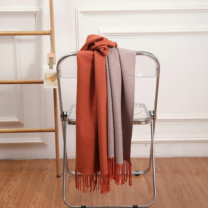 Double-sided Two-color Scarf for Women Autumn and Winter High End New Wool Scarf Shawl Imitation Cashmere Scarf