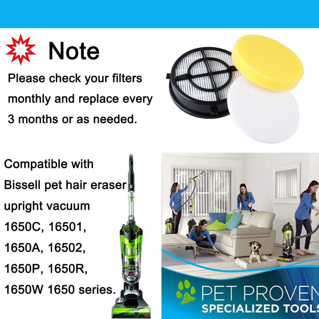 16871 Filter for Biss-ell Pet Hair Eraser Febreze Upright Vacuum Filters Model 1650 Series, 1650A, 1650C, 16501, 16502, 1650P, 1650R, 1650W, Replace