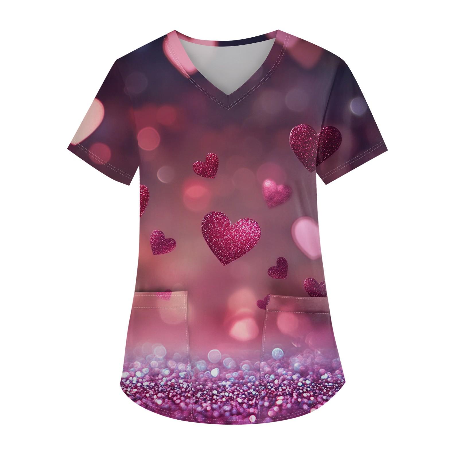 

Женская мода повседневная кофточка с коротким рукавом и принтом в виде сердца и V-образным вырезом на День святого Валентина XL арбуз красный