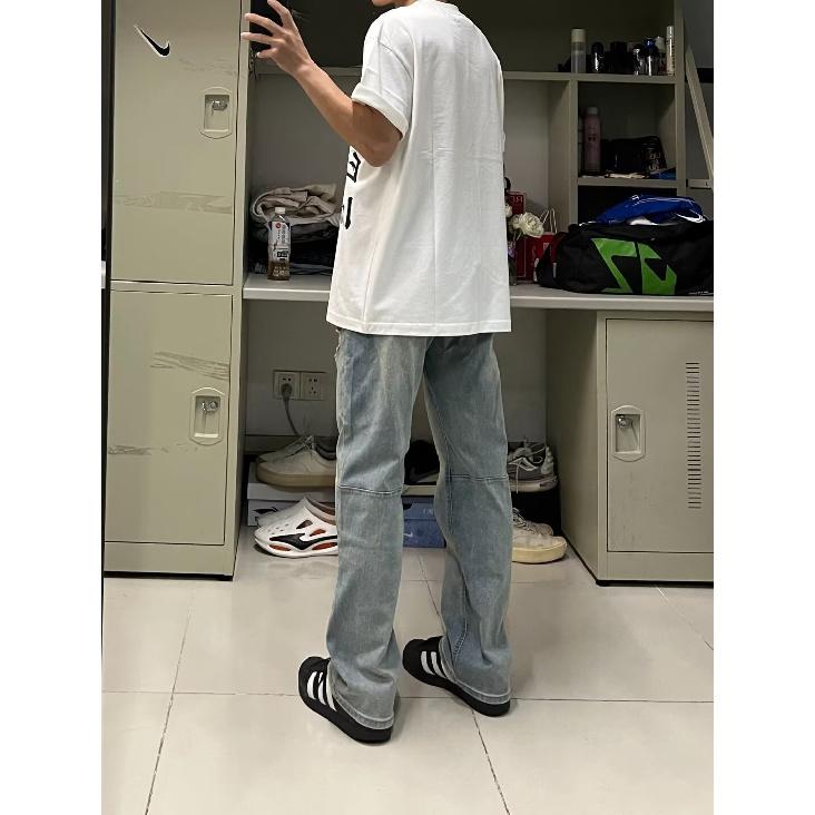 Men'S Retro Washed Vintage Wide Leg Jeans, Men'S Loose Straight Leg Casual Versatile Vibe Hanging Long Pants