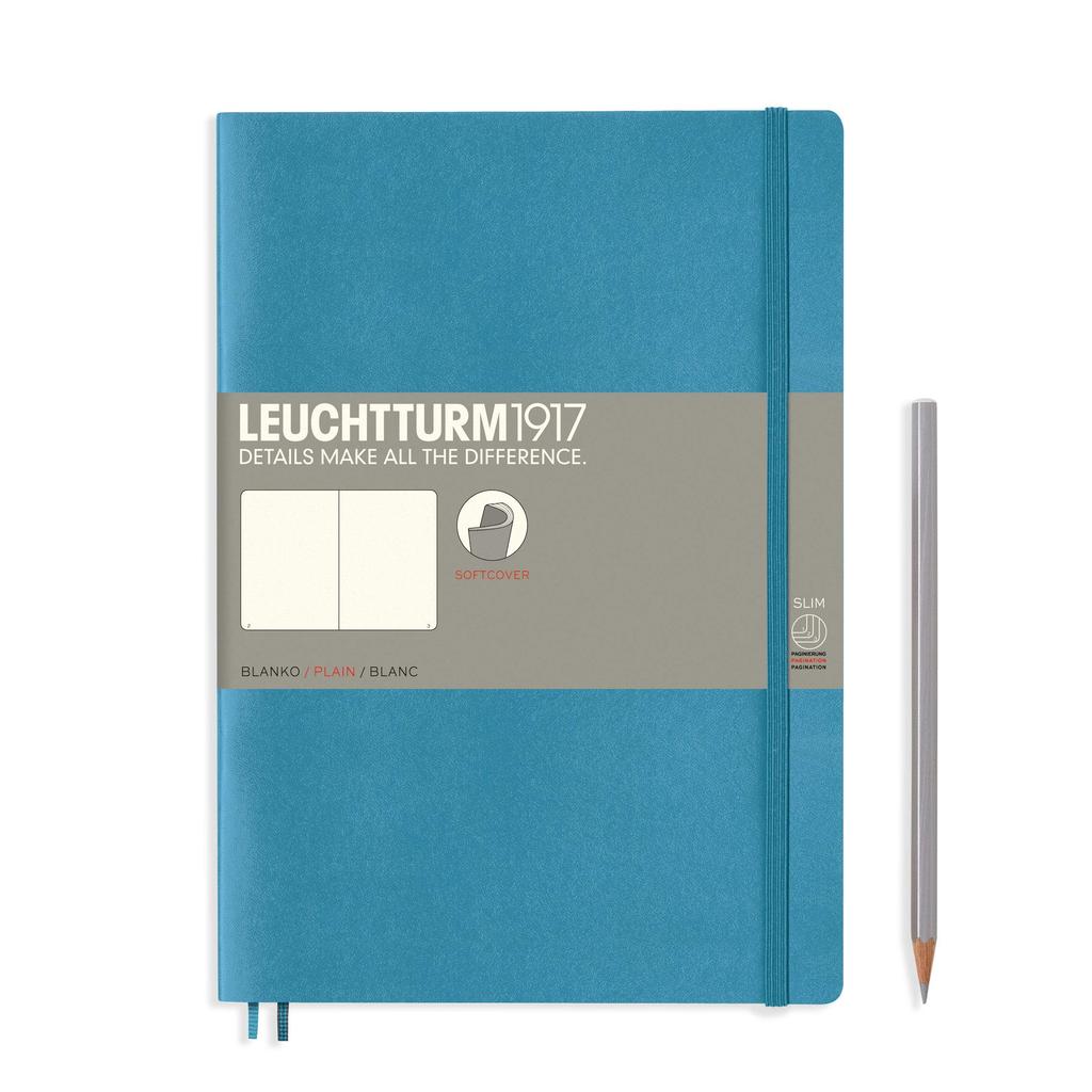Leuchtturm Nordic Officially Imported Notebook, B5, Plain, Softcover, Blue, 355299,