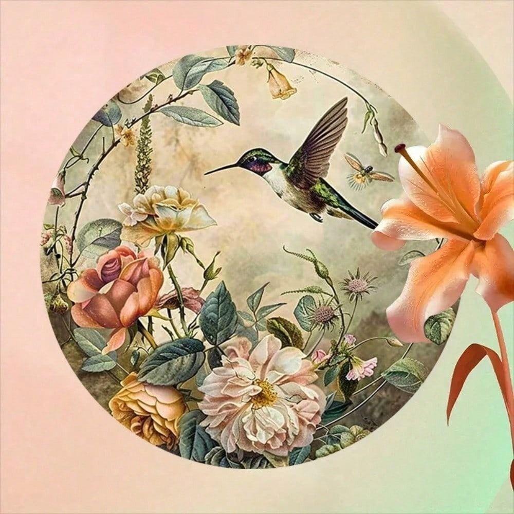 Vintage Hummingbird and Rose Metal Wall Art Decor for Cafe Home