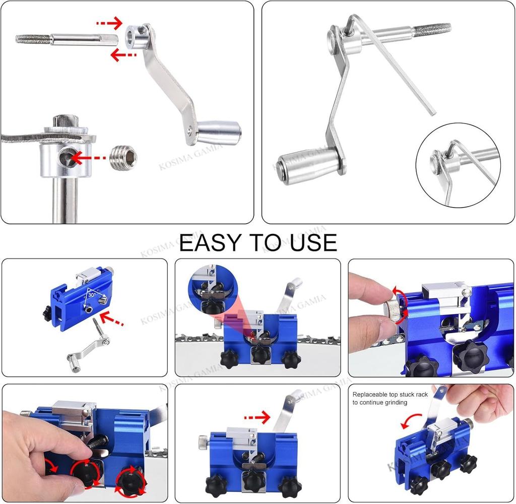 Chainsaw Sharpener Hand-Cranked Chainsaw Chain Sharpening Jig with 3Grinding Rod Portable Chainsaw Sharpening Tool for Chain Saw