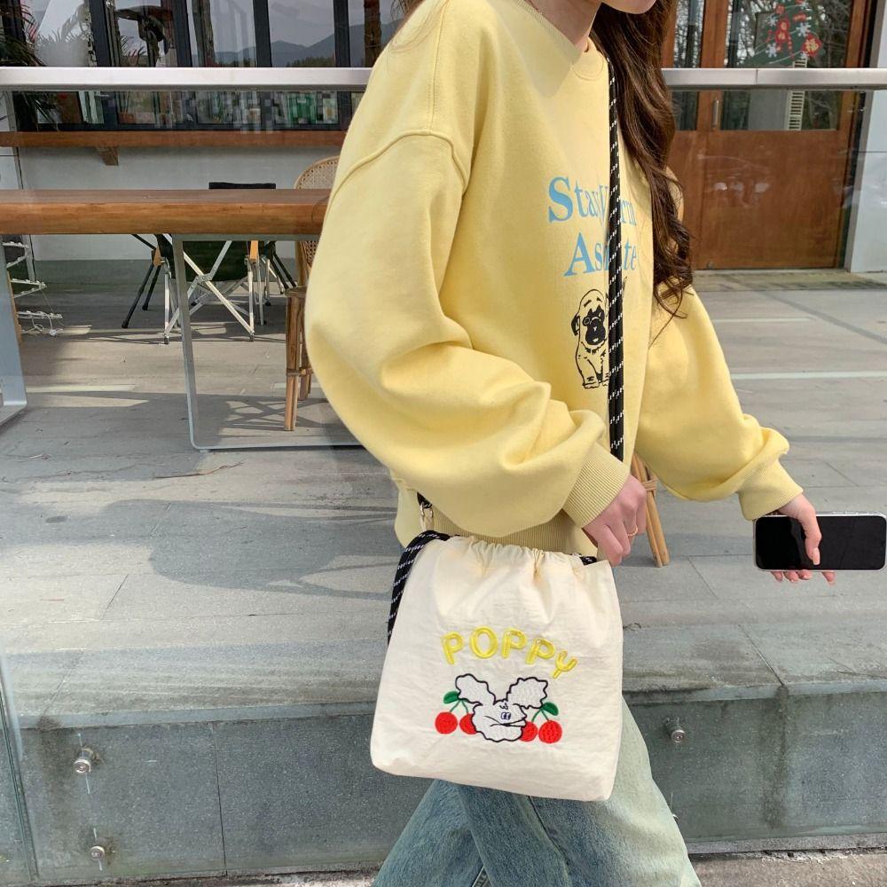 

Korean Style Embroidery Handbag Printing Shoulder Bags Nylon Drawstring Bag Student Style 5