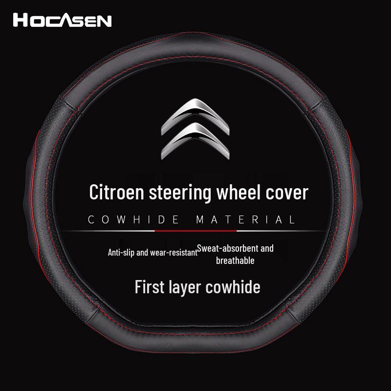 Genuine Leather Steering Wheel Cover for Citroen C56, Sega, C3XR, Elysée, C4L, Tianyi - Universal All-Season Fit