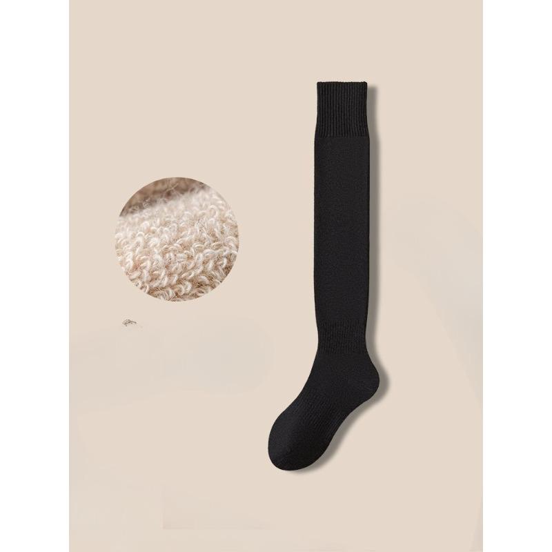 Autumn and Winter, Women's Knee-length Fleece Socks with Thick Loops for Warmth, Pure Cotton for Ladies