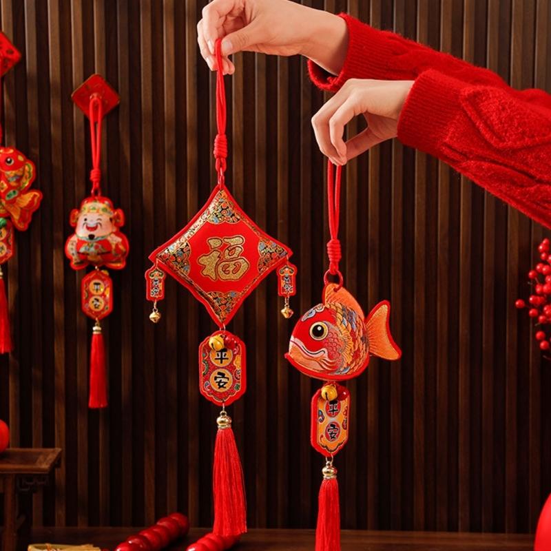 Pack Of 2 Chinese New Year Plush Decoration for Entrance Living Room Easy To Install Spring Festival Ornaments