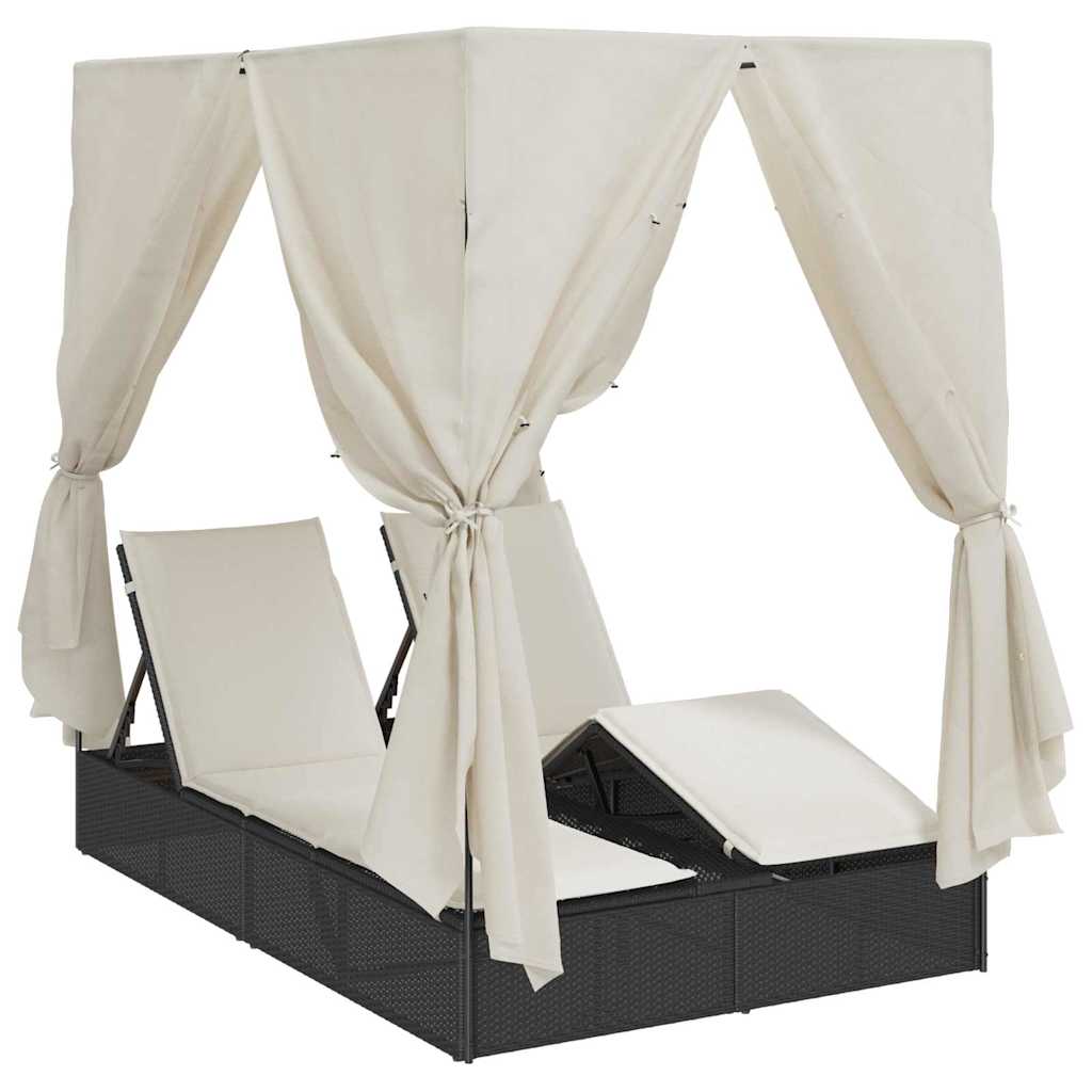 Double Sun Lounger Warm White 205 x 129 x 200 cm Poly Rattan