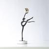 Black Cast Iron Man Holding Golden Ball, Abstract Art Dancing Girl Figure Sculpture, Metal Crafts, Interior Decoration Ornaments