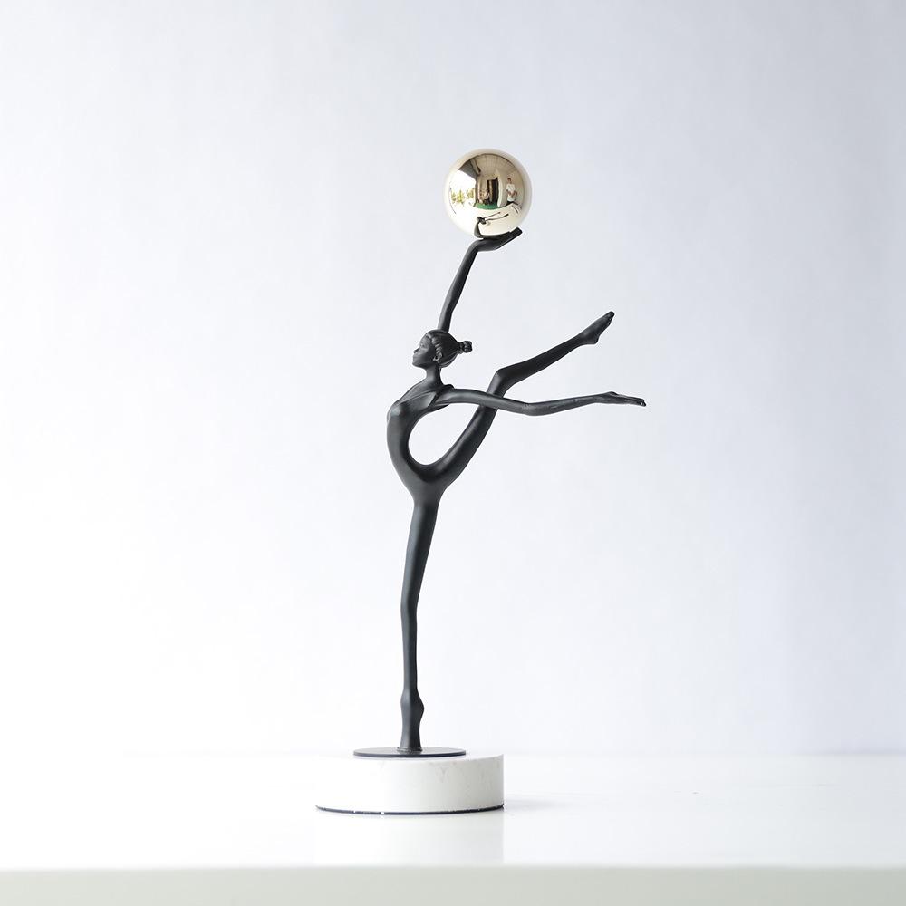 Black Cast Iron Man Holding Golden Ball, Abstract Art Dancing Girl Figure Sculpture, Metal Crafts, Interior Decoration Ornaments