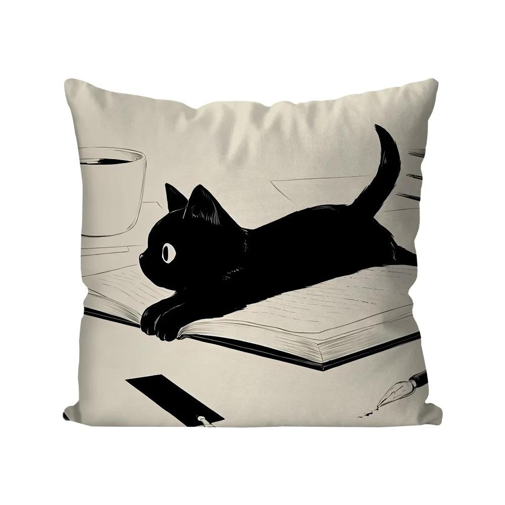 Cartoon Black Cat Print Decorative Pillowcase Bedding Home Decorative Cushion Pillowcase