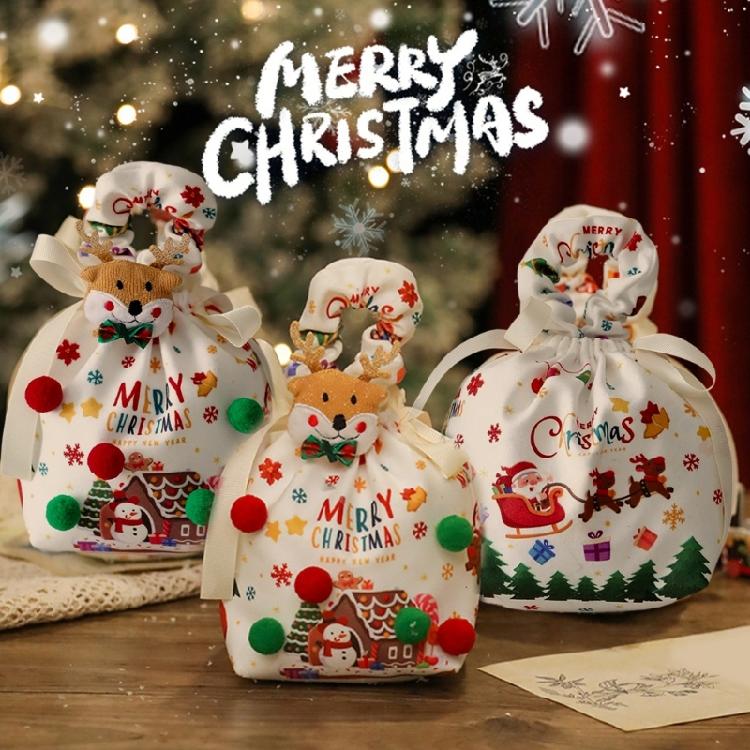 Holiday Party Cloth Candy Pouches Portable Soft Fabric Holiday Gift Wrapping Bag for Christmas Eve Celebration